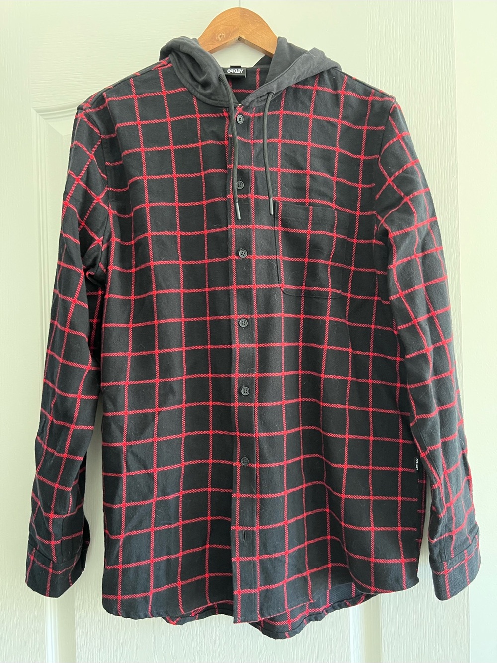 Oakley Black Shirt with Red Windowpane Detail